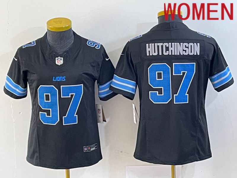 Women Detroit Lions #97 Hutchinson Black Three generations 2024 Nike Vapor F.U.S.E. Limited NFL Jersey